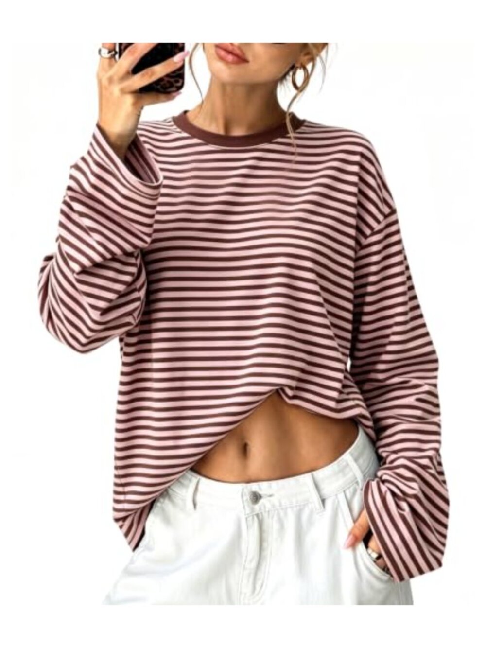 Womens Long Sleeve Oversized T Shirt Crew Neck Relaxed Fit Casual